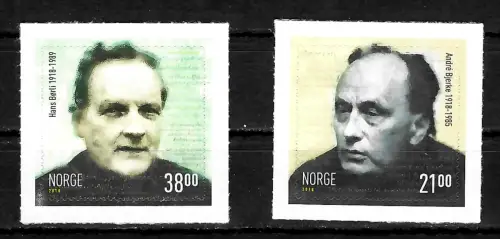 Norwegen 2018: 100. Geburtstag von Hans Borli und André Bjerke, postfrisch