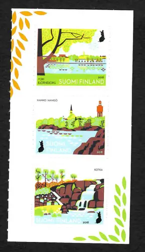 Finnland 2018: Nationale Stadtparks II, 3x Briefmarken aus MH, postfrisch