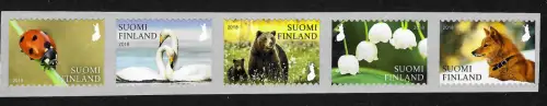 Finnland 2018: Finnische Natursymbole: Schwäne, Marienkäfer, Bär, ... postfrisch