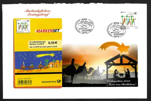 Bund 2013: Markenheftchen Ersttagsbrief - FDC - Weihnachten, Stern zu Bethlehem