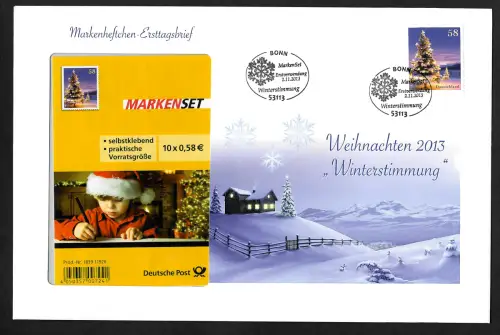 Bund 2015: Markenheftchen Ersttagsbrief - FDC - Weihnachten, Winterstimmung