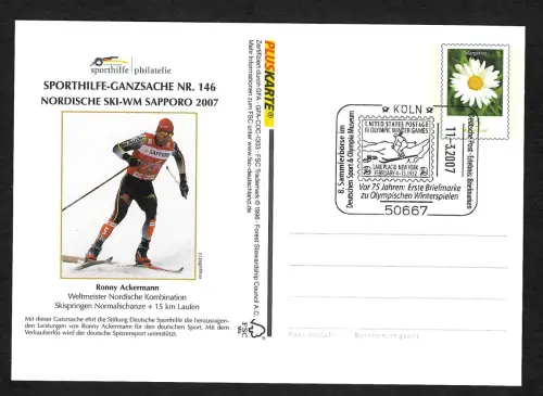 Bund 2007: Ganzsache Sporthilfe Nr. 146, Nordische Ski-WM Sapporo, gestempelt