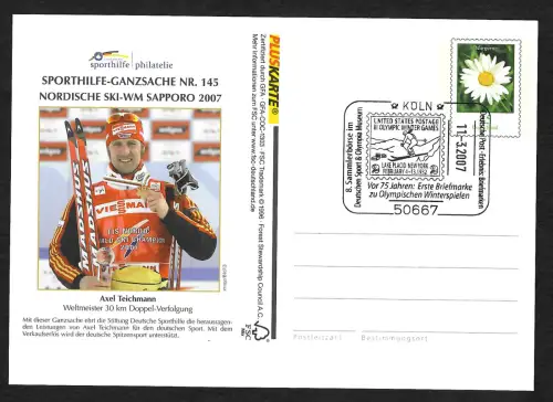 Bund 2007: Ganzsache Sporthilfe Nr. 145, Nordische Ski-WM Sapporo, gestempelt