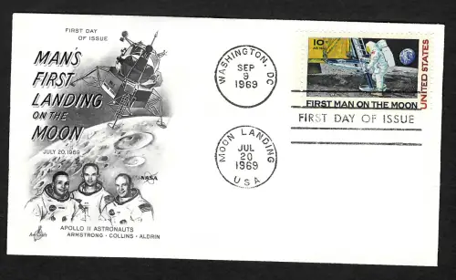 USA: Frist Man on the moon, 1969, Apollo 11, Moon Landing, FDC