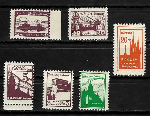 Litauen, Stadtansichten Wilna, MiNr. 1A-6A, postfrisch