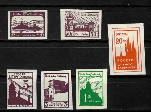 Litauen, Stadtansichten Wilna, MiNr. 1B-6B, postfrisch