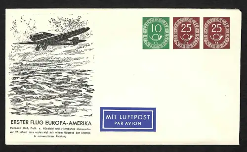 Bund: Luftpost Ganzsachen-Umschlag Posthorn, 25+25+10 Pfg, postfrisch