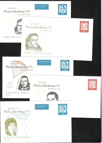 Bund: 5x Bausteinkarte #18-22: Valentina Tereschkowa u.a., postfrisch