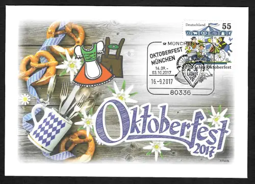 Bund 2017: Oktoberfest München Sonderbeleg, Brezeln, Trachten, Bier, Besteck