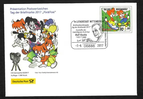 Bund 2017: Fix&Foxi, Rolf Kauka, Tag der Briefmarke, Auflage 1500 Stück