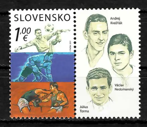 Slowakei 2017: erfolgreiche Sportler mit Zierfeld, postfrisch