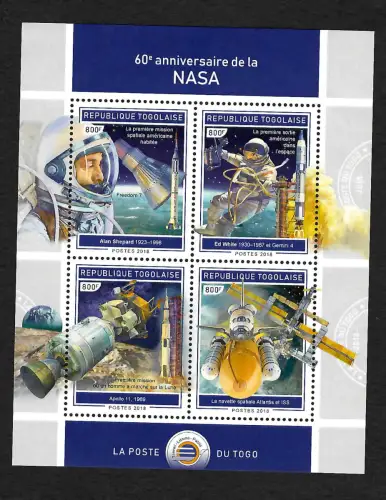 Togo 2019: Apollo 11 Weltraum, 60 Jahre NASA, postfrisch