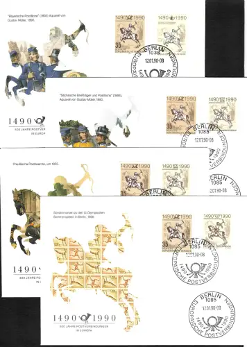 DDR-Bund, DDR-Berlin, DDR-Belgien, DDR-Österreich 1990: 500 Jahre Post