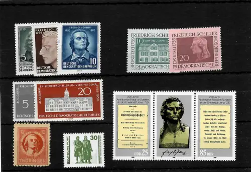 Bund/Berlin: Friedrich Schiller, 10x Briefmarken, **