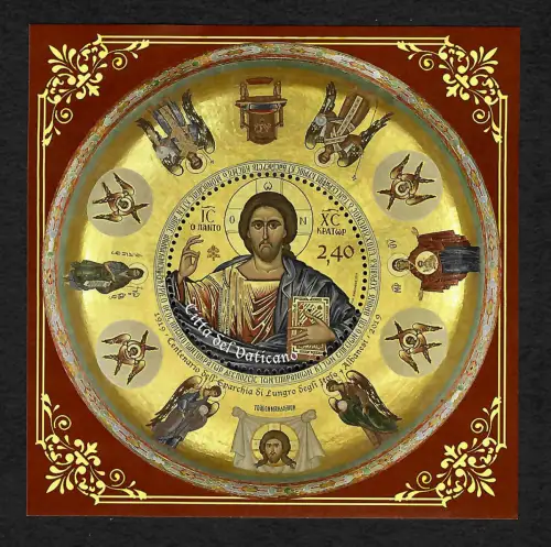 Vatikan 2019: Mosaik Christus Pantokrator, Runde Briefmarke im Block, postfrisch