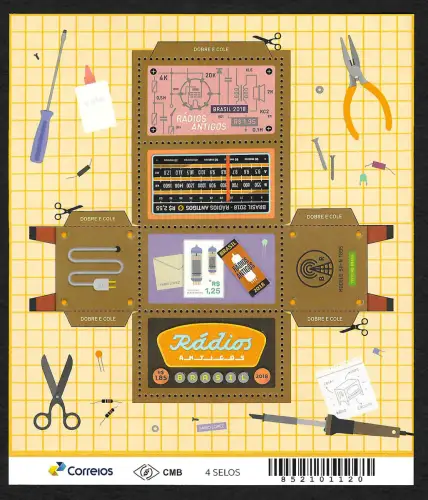 Brasilien 2018: Radio, Lötkolben, Schere, Block 1, Form eines Radioschrankes **
