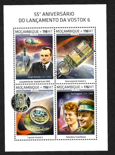 Mocambique 2018: 55. Aniversario Do Lancamento da Vostok 6, Wostok 6, **