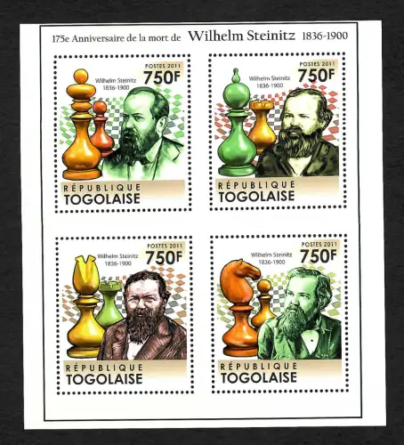 Togo 2011: Wilhelm Steinitz, Schach, Echecs, Block postfrisch