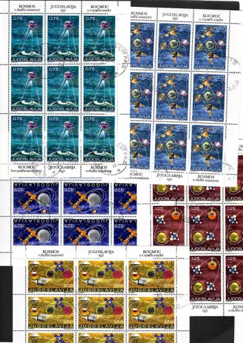 Jugoslawien 1971: MiNr. 1409-1413, 5x Kleinbogen gestempelt, Der Weltraum