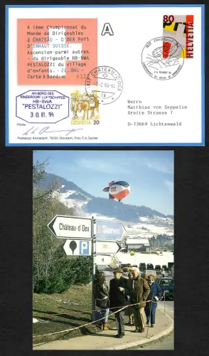 Schweiz 1994: An Bord des Kinderdorf Luftschiffes PESTALOZZI, Bordstempel