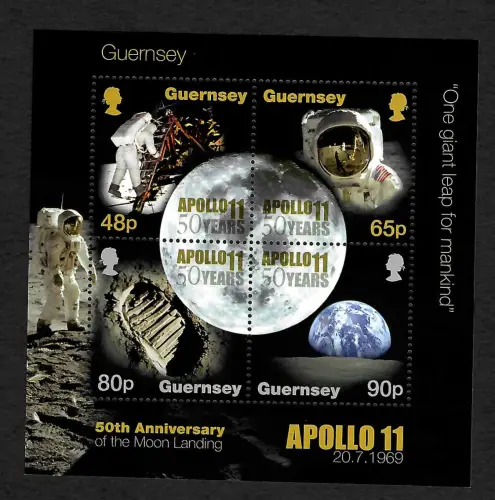 Guernsey 2019: 50th Anniversary of the Moon landing, Apollo 11, Block postfrisch
