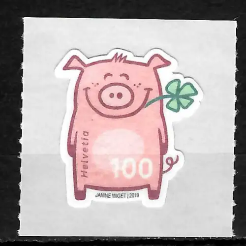 Schweiz 2019: Jahr des Schweins, Year of the pig, schöne Briefmarken-Form, **