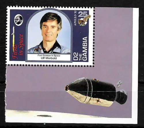 Gambia: Firsts in Space: Ulf Merbold, Apollo 11, #1939, mnh