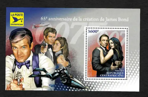 Zentralafrika 2018: James Bond Roger Moore, Daniel Craig, mnh, bloc