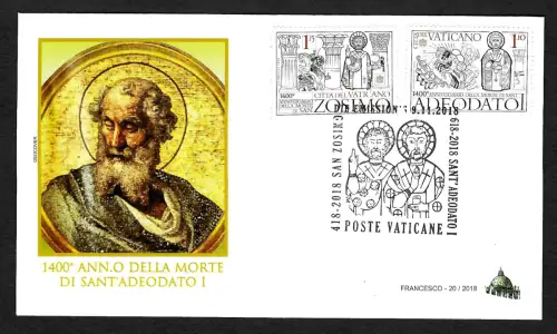 Vatikan 2018: 1400. Todestag von Sant Adeodato I, FDC