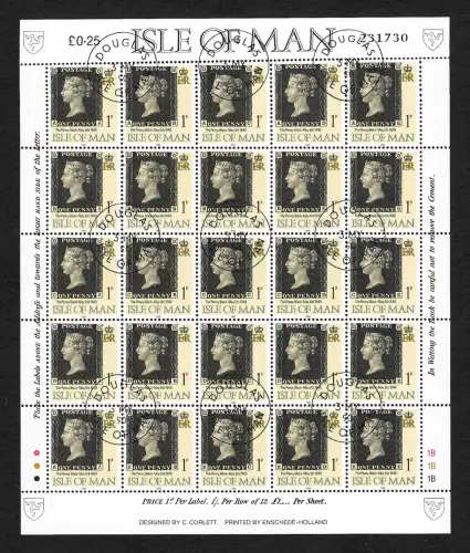 Isle of Man 1990: One Penny Black, gestempelter Bogen, Douglas