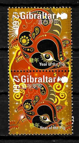 Gibraltar 2019: Year of the pig, Jahr des Schweins, gestempelt