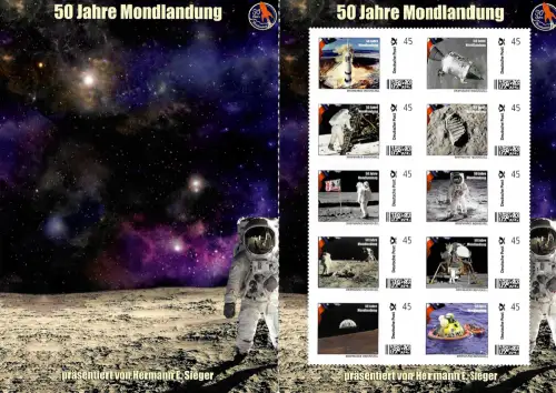 Bund 2019: 50 Jahre Mondlandung, 10x 45ct Marke Individuell
