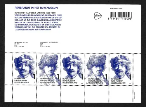 Niederlande 2019: Rembrandt Rijks Museum, Block postfrisch