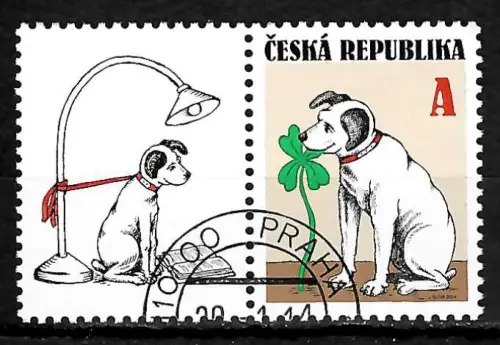 Tschechische Republik: Glücksbringer, Hund, Kleeblatt, gestempelt
