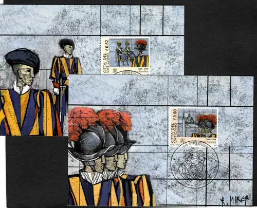 Vatikan 2005: Die Schweizer Garde -  2x Marken auf Postkarte gestempelt