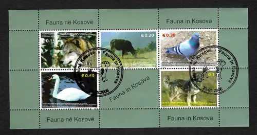 Kosovo 2006: Tiere im Kosovo - Taube, Schwan, Hund, Wolf, Block gestempelt