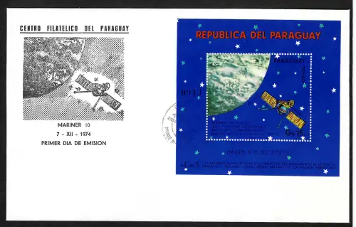 Paraguay 1974: Weltraum: Mariner 10 auf dem Weg zum Merkur, FDC