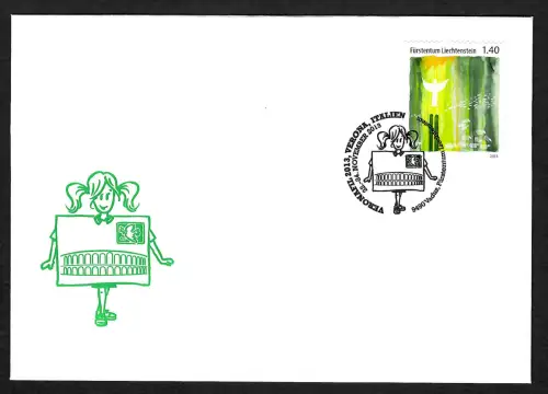 Liechtenstein 2013: Briefmarkenausstellung VERONAFIL, Italien, FDC