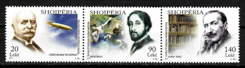 Albanien 2017: Edgar Degas, Grav Zeppelin, Stefan Zweig, postfrisch