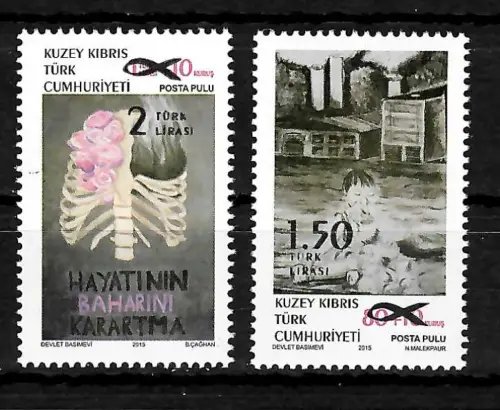 Zypern 2015: Überdruckmarken - Krebsbekämpfung, postfrisch