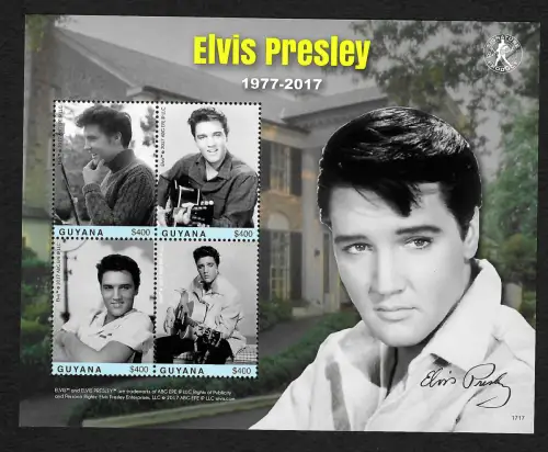 Guyana 2017: Elvis Presley, 40. Todestag, postfrischer Block, **