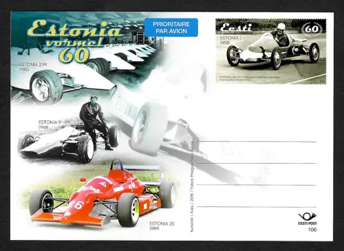 Estland 2018: Estnische Rennwagen, Entire #106, Rückseite Schnittzeichnungen