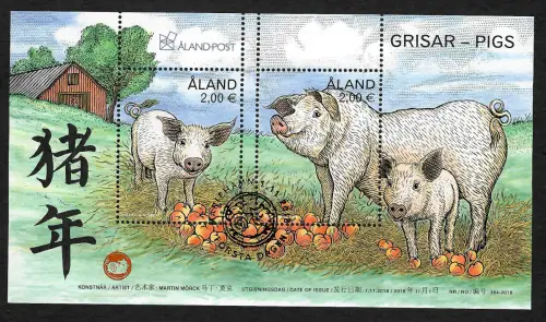 Aland 2018: Jahr des Schweins, Block gestempelt