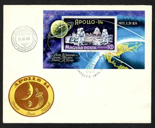 Ungarn 1971: Apollo 14, Shepard, Roosa, Mitchell, Block FDC