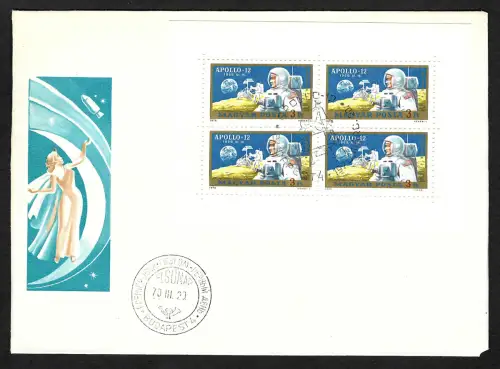 Ungarn 1970: Apollo 12, #2576, Kleinbogen, FDC