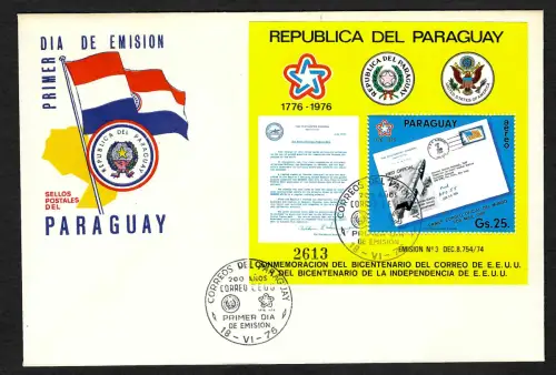 Paraguay 1976: Raketenpostbrief, Block #280, FDC