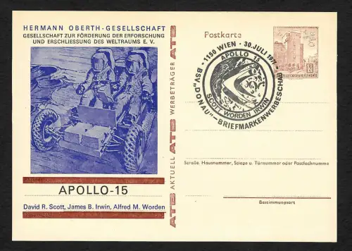 Österreich 1971: Apollo 15, Hermann Oberth Gesellschaft, Scott Worden Irwin