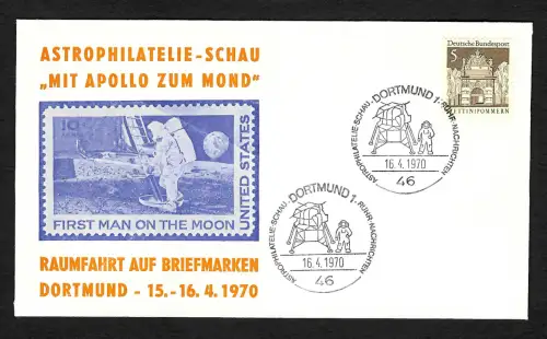Bund 1970: Raumfahrt auf Briefmarken, Astrophilatelie Dortmund Erinnerungskarte