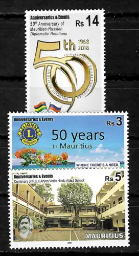 Mauritius 2018: Anniversaries and Events, 3x stamps, mnh