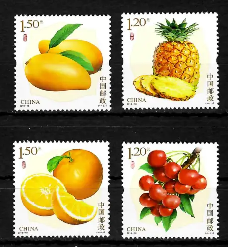 China 2018-18: Früchte, Kirschen, Ananas, Orangen, Mango, postfrisch